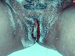 milf shaves her pussy up close with plenty of soap