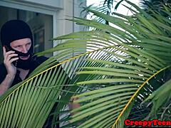 Why does this horny stalker keep dominating and rough fucking that petite 19yo babe next door until facial cumshot?