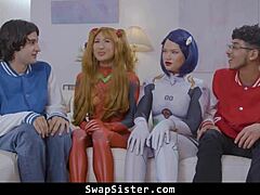 naughty cosplayers swap stepbrothers in a sexy group session