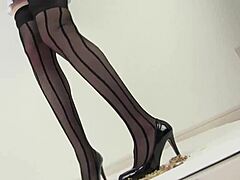 Woman Steps on Hamburger with Stockings in Food Crush Scene