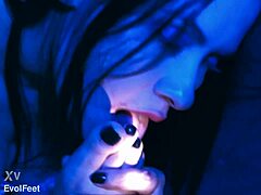 she dominates with her feet in heels, making him gag and choke. close up femdom action leaves him thinking about licking her toes barefoot.