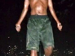 In a quiet park setting, a pretty mature amateur from USA poses for her first gym-inspired photoshoot interview