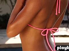 perfect ebony teen babe shows off her small tits and black ass in lingerie