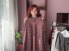 are you into this library girl with her cute redhead cosplay in petite lingerie and nerdy socks?