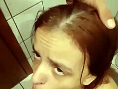 Muscular meio irmão eats my pussy lips and cums in mouth during first time blowjob in parents bathroom.