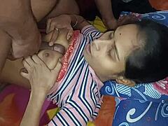 Lonely Indian housewife fingers her wet pussy on the sofa, moaning in first-time homemade passion. She rides a big black cock in rough doggystyle and cowgirl, ending with cum in mouth.