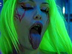 Rave Girl Takes Cyber Shower with Oiled Big Ass and Tits in Solo Masturbation