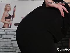 Spicy babe gets cum shot on her face eating all the jizm