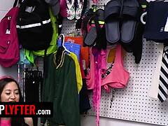 Lp officer catches senator's stepdaughter shoplifting and takes her to back office for striptease and flexible cowgirl riding