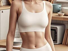 AI creates cute barefoot models posing in lingerie and panties for a new catalog collection with varied styles and settings.