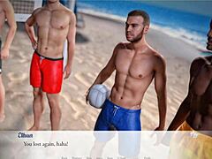 Topless redhead beauty pierces thug on beach ball!