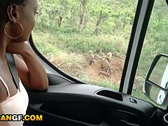 my hot african ex gives wild pov sloppy face fuck on safari road head