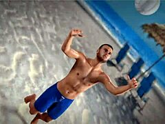 Topless redhead beauty pierces thug on beach ball!