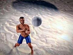 Topless redhead beauty pierces thug on beach ball!