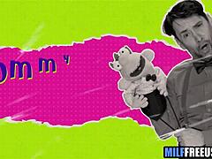 Blonde milf and teen get deepthroat face fucking in ffm group on Sesame Street set