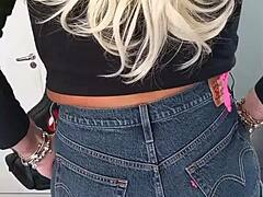 Wearing sexy shorts with tan lines on beautiful tanned body