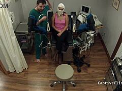 Gabby Lopez in latex gloves and natural tits spreads small tits backstage for humiliation fetish.