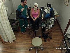 Gabby Lopez in latex gloves and natural tits spreads small tits backstage for humiliation fetish.