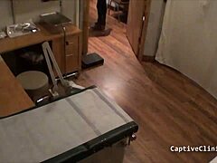 Gabby Lopez in latex gloves and natural tits spreads small tits backstage for humiliation fetish.