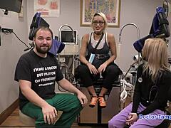 I feel so humiliated as dr tampa examines my shaved pussy in gloves during tampa university sophomore physical - channy crossfire