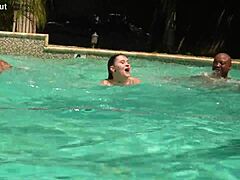 Sex for payment with Tiffany Nacke in double vaginal group pool action