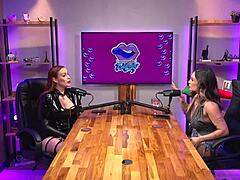 i feel the redhead milf rules as queen domme in bdsm with latex corset kissing and pussy licking