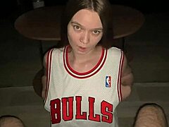 Good Girl Gives Her Stepdad a Deep Blowjob While Kneeling Cum on Stepdaughter Big Natural Tits