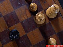 Celled Bdsm Sub Bound With Tattoos Masturbates Pussy Using Chess Piece Roughly