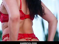 Vicki Chase bangs with blowjobs and facial cumshots from monster cocks in interracial lingerie