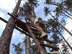 Kate Black casually rubs her big pussy outdoors in nature