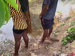 Whoa, Check This Outdoor Stroll with Black Babe Getting Fucked Hard by Big Cock in River Yard!