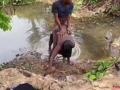 Whoa, Check This Outdoor Stroll with Black Babe Getting Fucked Hard by Big Cock in River Yard!