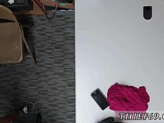 Big booty police officer handles apparel theft in office with petite teen suspect in uniform