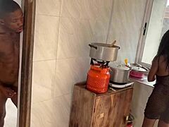 massive cock makes pussy squirt wildly during intense kitchen doggystyle ride