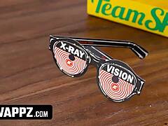 I can't believe these x-ray magic glasses let me see uncle and father-in-law in group kissing with flexible teens wearing glasses and thongs