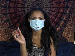 she removed her mask in the hospital to lick and deepthroat the doctor's big cock during roleplay