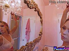 I-I'm watching this skinny all-natural blonde teen Aubrey Destremps posing naked on her bed.