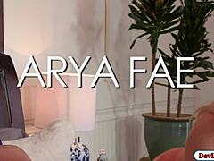 Intriguing contrast as sexy blonde Arya Fae bends over to suck boyfriend's monster cock