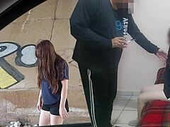 old man spots young mexican girl collecting trash under bridge and offers money to fuck her without condom in public doggystyle creampie