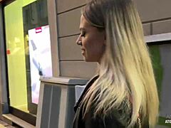 risky public blowjob from blonde slut who swallows every drop 😏💦