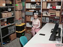 Oh no, the reverend's cute assistant got caught shoplifting, so now her tiny teen pussy takes a rough punish fuck!