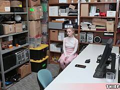 Oh no, the reverend's cute assistant got caught shoplifting, so now her tiny teen pussy takes a rough punish fuck!