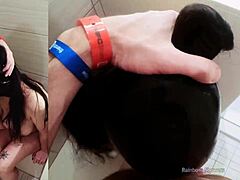 This deprived slut just puked on my cock during our rough shower session