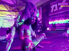 at the neon party, emo latina teens get wild with skinny bodies fucking hard, screaming from tight wet pussy orgasms
