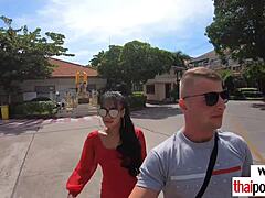 Hot Thai teen Polly bounces on big European cock!