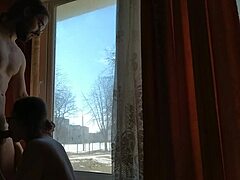 Helga Bosk Engages In Risky Bareback Sex By Window With People Walking By