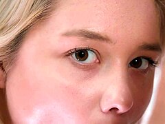 Young blonde with tight ass and big tits bends over for doggystyle fuck after sucking dick in close up