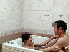 omg, these colleagues sneak taboo kisses and deepthroat in the bath then bed for wild milf sex 😍
