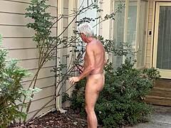 hey, check out nakedman15 getting wild with naked gardening in the outdoor public space