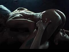 Feral Girls Engage in Rough Lesbian Fucking Kissing Licking Moaning Scissoring Squirting Covered in Slime